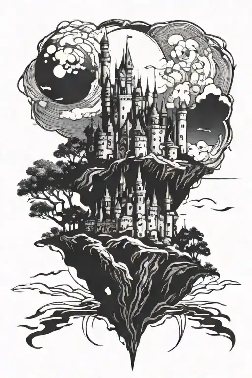 Disney castle but make it look like howl's moving castle tattoo design idea