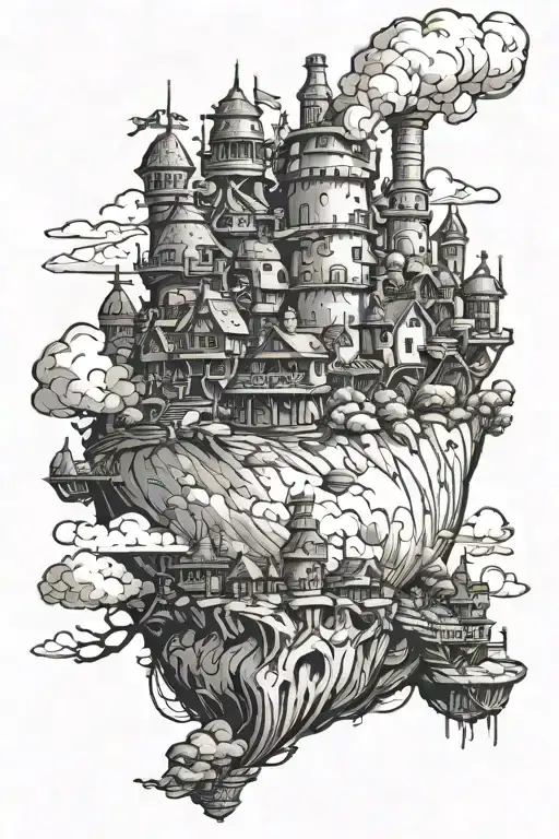 Howl's moving castle in disney style tattoo design idea