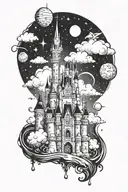disney castle floating in space tattoo design idea