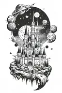 disney castle floating in space tattoo design idea