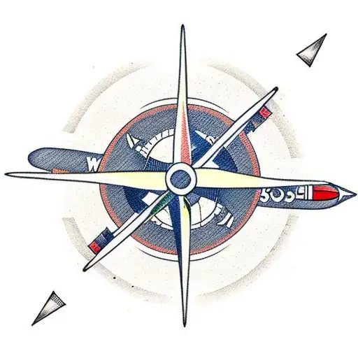 propeller plane with a minimalist compass tattoo design idea