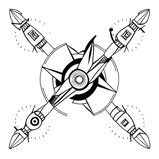 propeller plane with a minimalist compass tattoo design idea