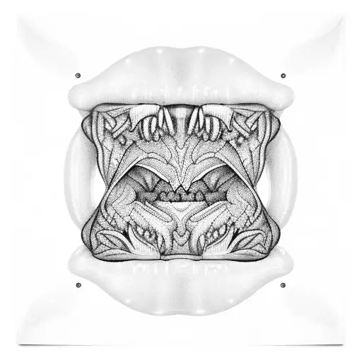 A blackwork design of a dental chair with a tooth pattern upholstery tattoo design idea