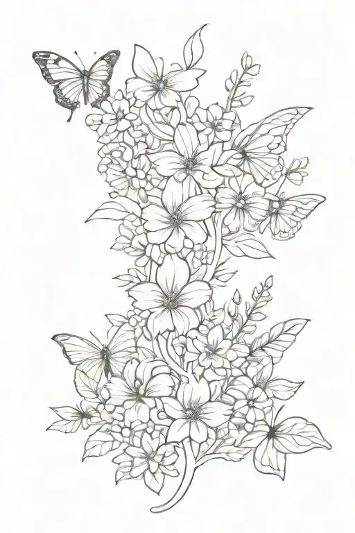 simple spine tattoo with flowers and butterflies tattoo design idea