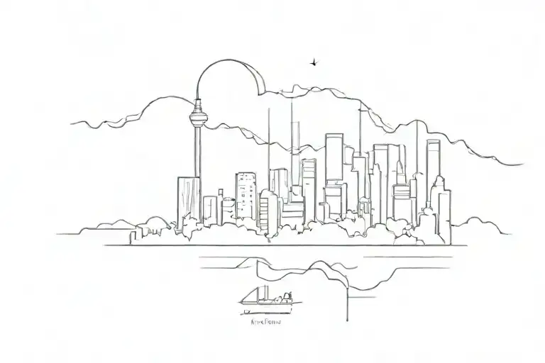 modern city scape after earthquake tattoo design idea