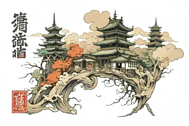 modern city scape after earthquake tattoo design idea