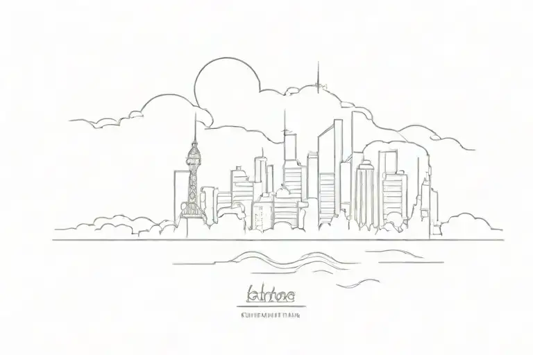 modern city scape after earthquake tattoo design idea