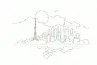 modern city scape after earthquake tattoo design idea