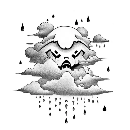 akatsuki clouds, pain, rain, minimal but detailed tattoo design idea
