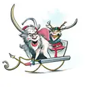 A mischievous Krampus riding a sleigh pulled by demonic reindeer tattoo design idea