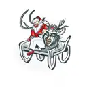 A mischievous Krampus riding a sleigh pulled by demonic reindeer tattoo design idea