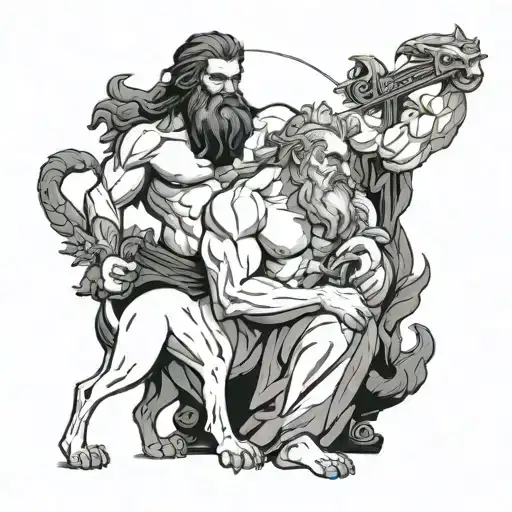 Zeus ve hades holding cerberus tattoo design idea