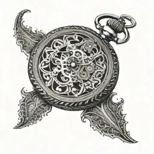 pocket watch with paisley pattern tattoo design idea