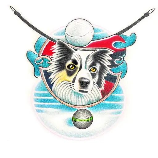 border collie with tenis ball tattoo design idea