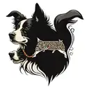 An intricate tattoo of a boss figure standing confidently with a border collie at their side, showcasing leadership and loyalty tattoo design idea
