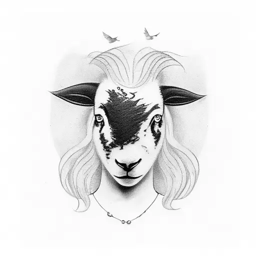tattoo of a girl with a black sheep head on top of her tattoo design idea