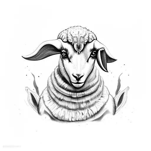 girl with lamb's head tattoo design idea