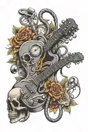 A guitar intertwined with a stethoscope symbolizing the client's love for music and nursing profession tattoo design idea