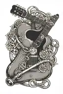 A guitar intertwined with a stethoscope symbolizing the client's love for music and nursing profession tattoo design idea