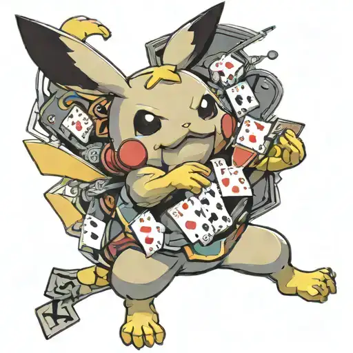 playing poker pikachu pokemon tattoo design idea