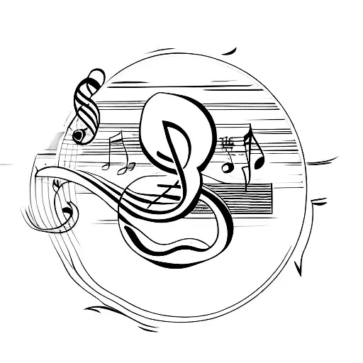 A tattoo of a vintage car driving through a scenic route with a music note trail behind, capturing the client's passion for driving and music. tattoo design idea