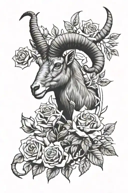 roses and ibex tattoo design idea