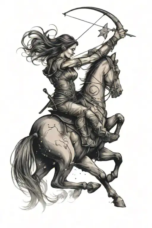 Sagittarius constellation with Sagittarius archer riding tattoo design idea