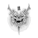 dead men tell no tales written on katana surrounded by dragon tattoo design idea