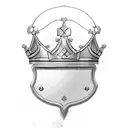 crown and shield with cursive j in middle tattoo design idea