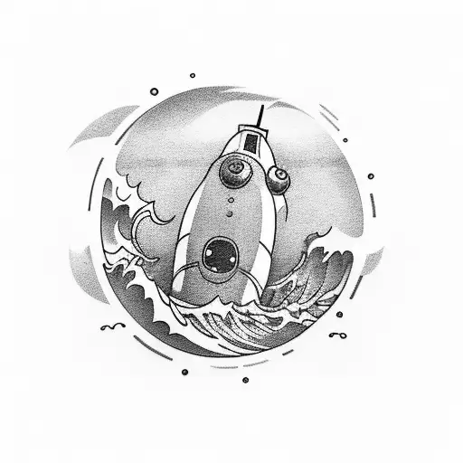 submarine emerging from a wave with the view from the side tattoo design idea
