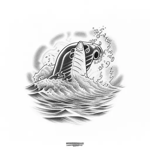 submarine emerging from a wave tattoo design idea