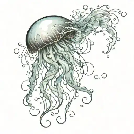 jellyfish with bubble and seaweed back tattoo with seaweed and bubbles going up back of neck and shoulders tattoo design idea