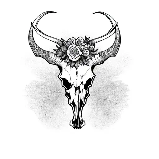 an oryx skull with flowers tattoo design idea