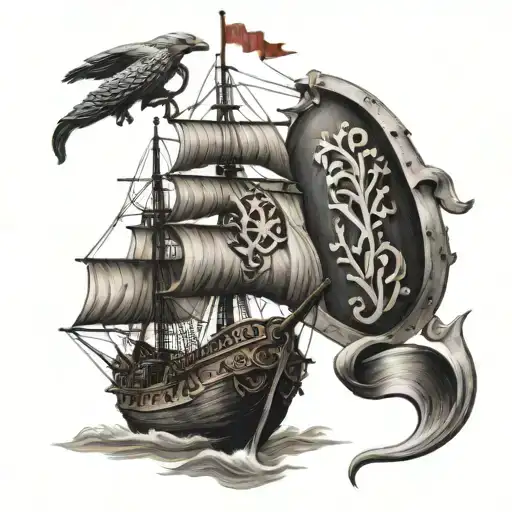 drakar ship treasure slavic style tattoo design idea