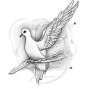 A delicate design of a dove carrying an olive branch, representing peace and faith, with intricate mendhi patterns tattoo design idea