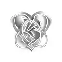 A minimalist design of two interconnected hearts, symbolizing the love between a mother and her two sons tattoo design idea