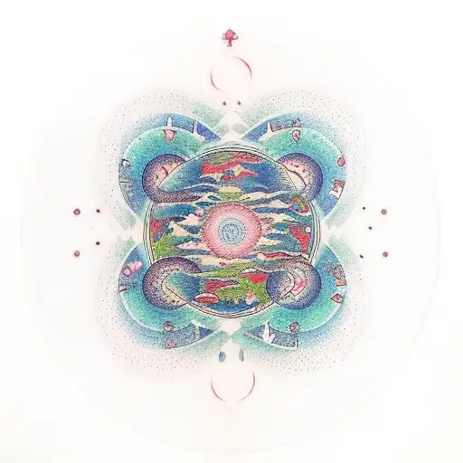 "Create a vision of the universe where the boundaries of physical and mental dissolve into a single fabric of existence. tattoo design idea