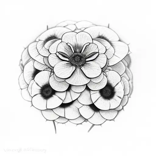 Viola and Ageratum  flower tattoo design idea