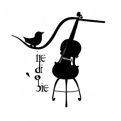 bird with a cello and a sentence "fling? there were time I believe I could.." tattoo design idea