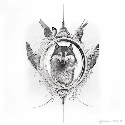 Hourglass, cards, crows and wolf paw tattoo design idea