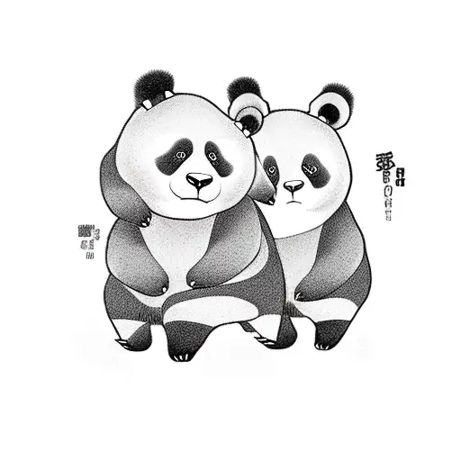cute panda bear and bull standing beside each other tattoo design idea