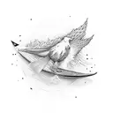 Drumsticks transforming into surfboards tattoo design idea