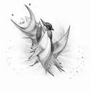 Drumsticks transforming into surfboards tattoo design idea