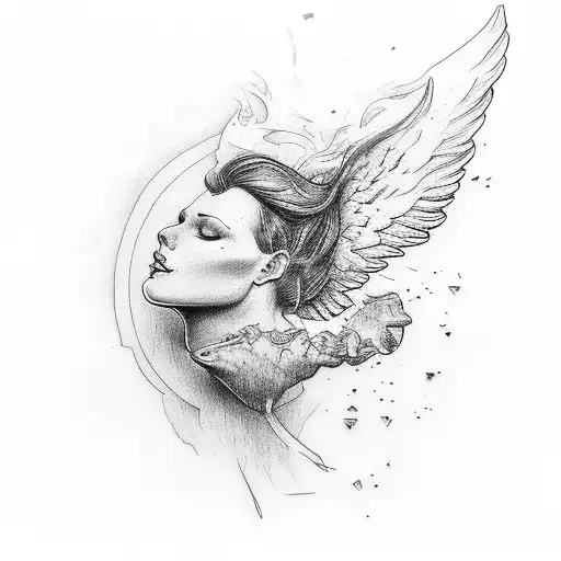 angel head butchered and held in hand  tattoo design idea