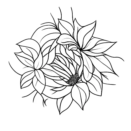 black and white botanical linework tattoo design idea