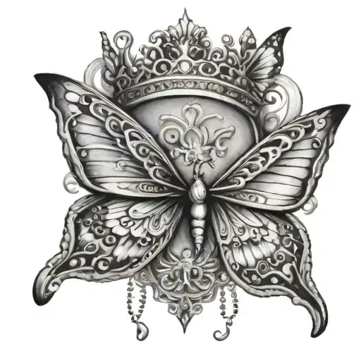 blessed with crown and butterfly wings tattoo design idea