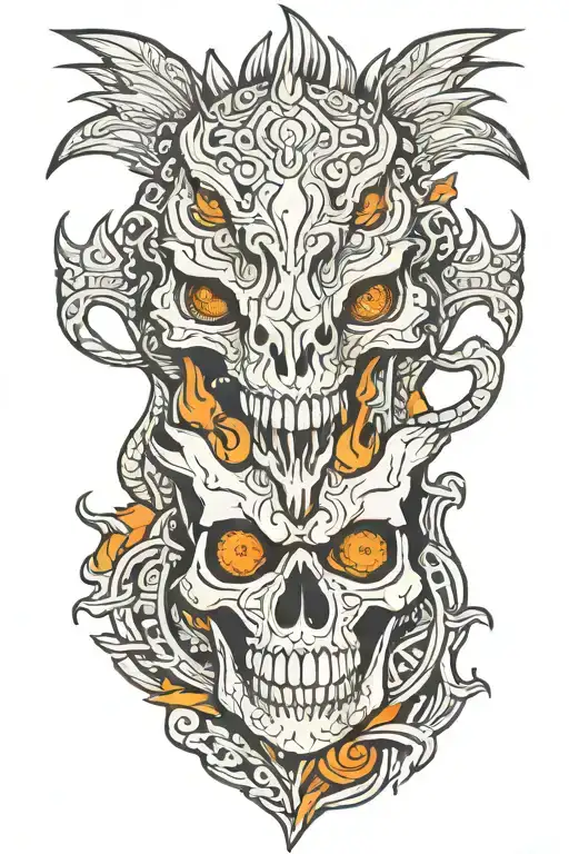 Flame iguana skull mexica viking shield tattoo design idea