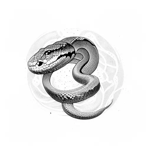 A snake with a mysterious mode that which is wrapped around a woman's neck tattoo design idea