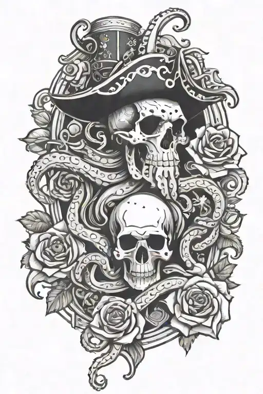 octopus, pirate flag, poker, billiards,roses tattoo design idea