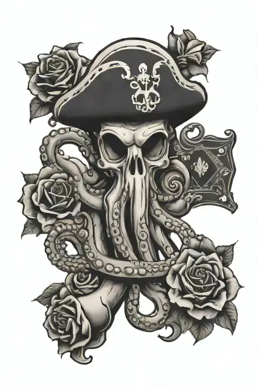 octopus, pirate flag, poker, billiards, roses tattoo design idea